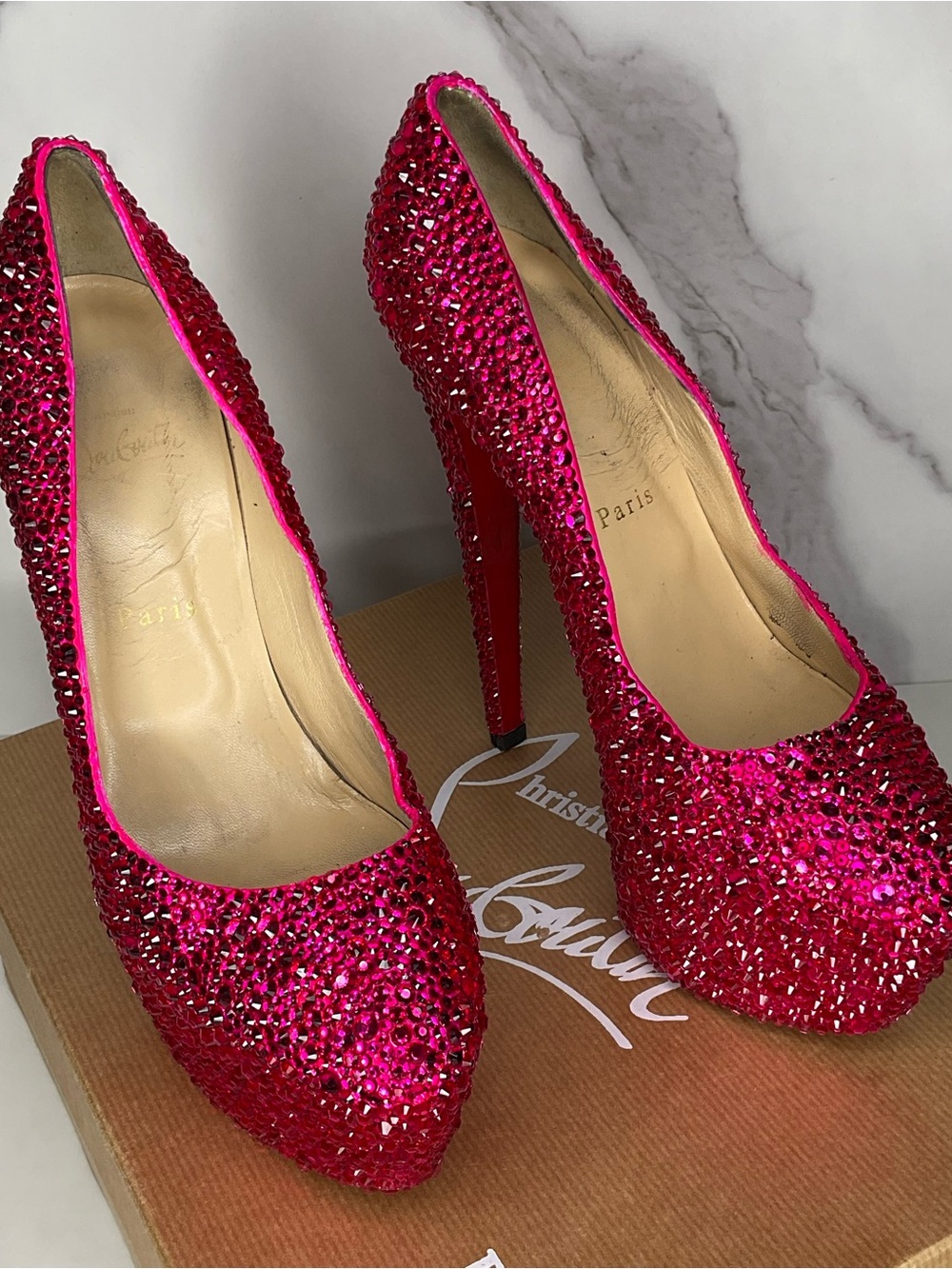 Christian Louboutin Victoria Hot Pink Strass Crystal Pumps Size US 10 / EU 40